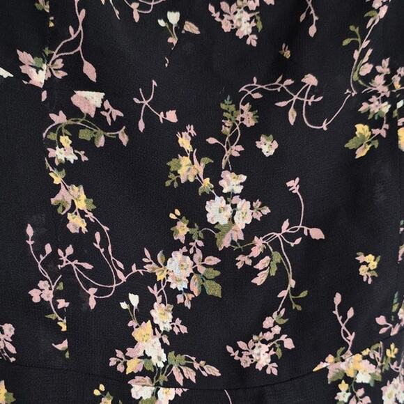 Reformation Christine Black Floral Mini Dress Sz 4 — Ruffled Hem & Tie Straps - Picture 4 of 4